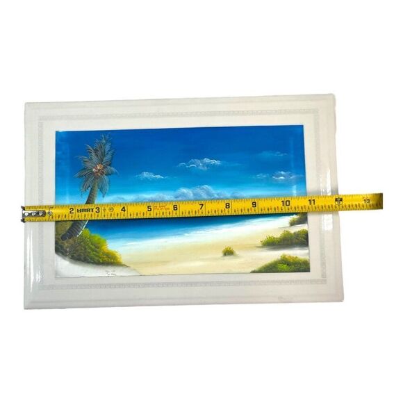 Hand Painted Tile Art Cancun Mexico Beach Scene w/ Display Stand Nautical Decor - Picture 9 of 11